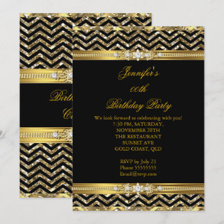Eleganter Gold Black Zickzack Diamond Geburtstag 2 Einladung