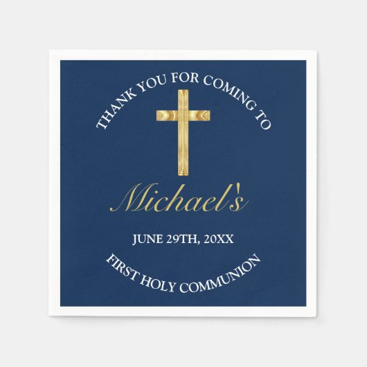 Eleganter Gold Blue Cross First CommunityEmpfang Serviette (Vorderseite)