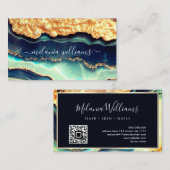 Eleganter Gold Blue Marble Agate Geode QR Code Visitenkarte (Vorne/Hinten)