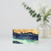 Eleganter Gold Blue Marble Agate Geode QR Code Visitenkarte (Stehend Vorderseite)