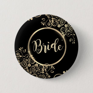 Eleganter Gold Blume Glitzer Button