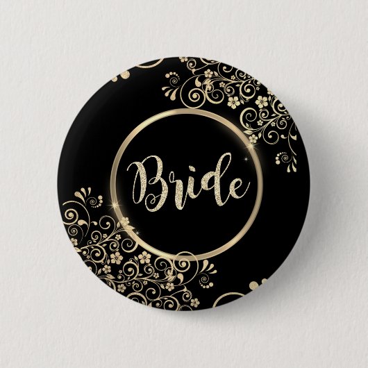 Eleganter Gold Blume Glitzer Button (Vorderseite)