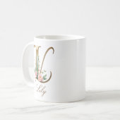 Eleganter Gold-Blumen-Initial-L-Monogramm-Becher Kaffeetasse (Vorderseite Links)