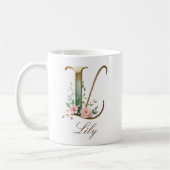 Eleganter Gold-Blumen-Initial-L-Monogramm-Becher Kaffeetasse (Links)