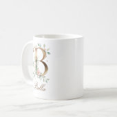 Eleganter Gold-Blumen-Initiale B Monogramm-Becher Kaffeetasse (Vorderseite Links)