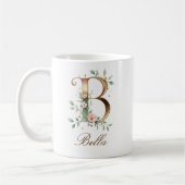 Eleganter Gold-Blumen-Initiale B Monogramm-Becher Kaffeetasse (Links)