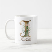 Eleganter Gold-Blumen-Initiale I Monogramm-Becher Kaffeetasse (Links)