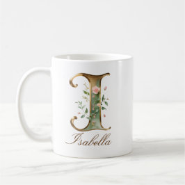 Eleganter Gold-Blumen-Initiale I Monogramm-Becher Kaffeetasse