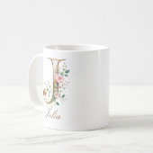 Eleganter Gold-Blumen-Initiale J Monogramm-Becher Kaffeetasse (Vorderseite Links)