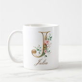 Eleganter Gold-Blumen-Initiale J Monogramm-Becher Kaffeetasse (Links)