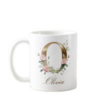 Eleganter Gold-Blumen-Initiale O Monogramm-Becher