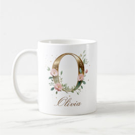 Eleganter Gold-Blumen-Initiale O Monogramm-Becher Kaffeetasse