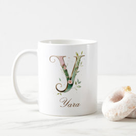Eleganter Gold-Blumen-Initiale Y-Monogramm-Becher Kaffeetasse