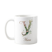 Eleganter Gold-Blumen-Initiale Y-Monogramm-Becher