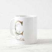 Eleganter Gold-Blumen-Initialen-C-Monogramm-Becher Kaffeetasse (Vorderseite Links)