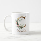 Eleganter Gold-Blumen-Initialen-C-Monogramm-Becher Kaffeetasse (Links)