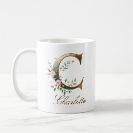 Eleganter Gold-Blumen-Initialen-C-Monogramm-Becher Kaffeetasse