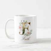 Eleganter Gold-Blumen-Initialen-F-Monogramm-Becher Kaffeetasse (Links)