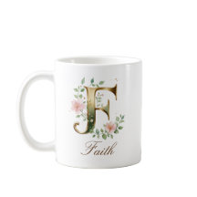 Eleganter Gold-Blumen-Initialen-F-Monogramm-Becher