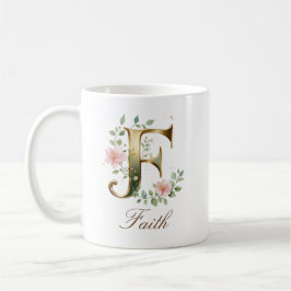 Eleganter Gold-Blumen-Initialen-F-Monogramm-Becher Kaffeetasse