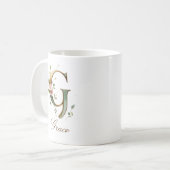 Eleganter Gold-Blumen-Initialen-G-Monogramm-Becher Kaffeetasse (Vorderseite Links)
