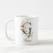 Eleganter Gold-Blumen-Initialen-G-Monogramm-Becher Kaffeetasse (Links)