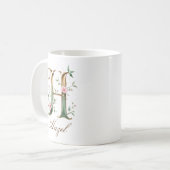 Eleganter Gold-Blumen-Initialen-H-Monogramm-Becher Kaffeetasse (Vorderseite Links)