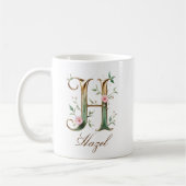 Eleganter Gold-Blumen-Initialen-H-Monogramm-Becher Kaffeetasse (Links)