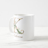 Eleganter Gold-Blumen-Initialen-K-Monogramm-Becher Kaffeetasse (Vorderseite Links)