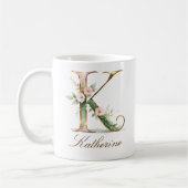 Eleganter Gold-Blumen-Initialen-K-Monogramm-Becher Kaffeetasse (Links)