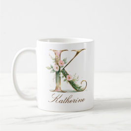 Eleganter Gold-Blumen-Initialen-K-Monogramm-Becher Kaffeetasse