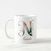 Eleganter Gold-Blumen-Initialen-N-Monogramm-Becher Kaffeetasse (Links)