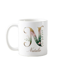 Eleganter Gold-Blumen-Initialen-N-Monogramm-Becher