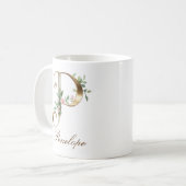 Eleganter Gold-Blumen-Initialen-P-Monogramm-Becher Kaffeetasse (Vorderseite Links)