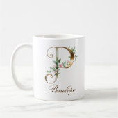 Eleganter Gold-Blumen-Initialen-P-Monogramm-Becher Kaffeetasse (Links)