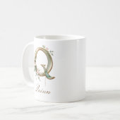 Eleganter Gold-Blumen-Initialen-Q-Monogramm-Becher Kaffeetasse (Vorderseite Links)