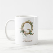 Eleganter Gold-Blumen-Initialen-Q-Monogramm-Becher Kaffeetasse (Links)