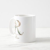 Eleganter Gold-Blumen-Initialen-R-Monogramm-Becher Kaffeetasse (Vorderseite Links)