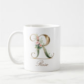 Eleganter Gold-Blumen-Initialen-R-Monogramm-Becher Kaffeetasse (Links)