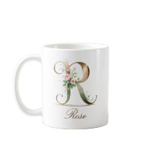 Eleganter Gold-Blumen-Initialen-R-Monogramm-Becher