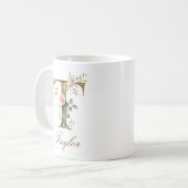 Eleganter Gold-Blumen-Initialen-T-Monogramm-Becher Kaffeetasse (Vorderseite Links)