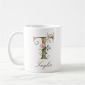 Eleganter Gold-Blumen-Initialen-T-Monogramm-Becher Kaffeetasse (Links)