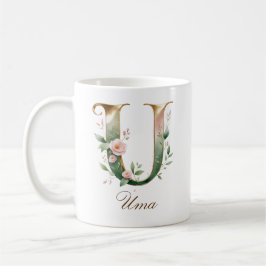 Eleganter Gold-Blumen-Initialen-U-Monogramm-Becher Kaffeetasse