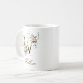Eleganter Gold-Blumen-Initialen-W-Monogramm-Becher Kaffeetasse (Vorderseite Links)