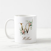 Eleganter Gold-Blumen-Initialen-W-Monogramm-Becher Kaffeetasse (Links)
