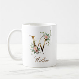Eleganter Gold-Blumen-Initialen-W-Monogramm-Becher Kaffeetasse