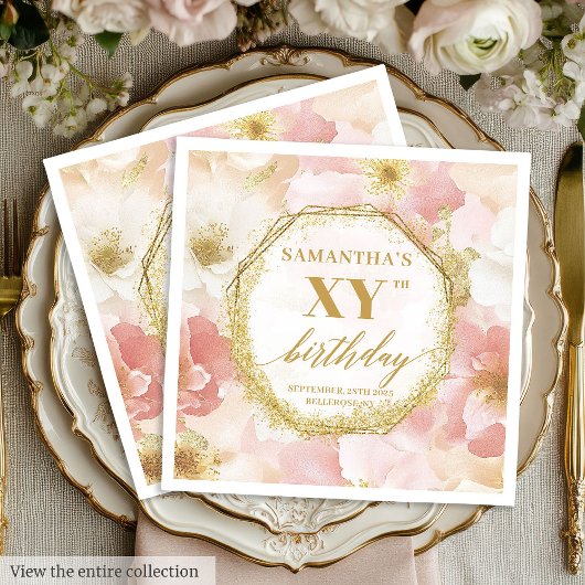 Eleganter Gold Blush 80 Geburtstag Napkins Custom Serviette