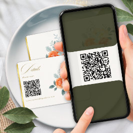 Eleganter Gold Blush Blumenzettel QR Code Begleitkarte