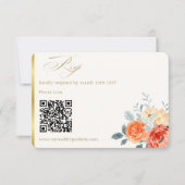 Eleganter Gold Blush Blumenzettel QR Code RSVP Karte (Vorderseite)