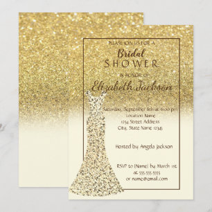 Eleganter Gold-Bokeh-Glitter, Brautkleid Brautpa Einladung